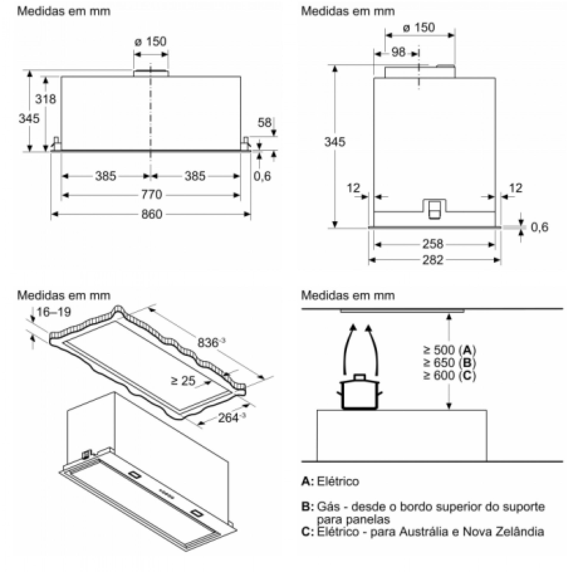 Exaustor Bosch DLN88PC60 86cm Classe A