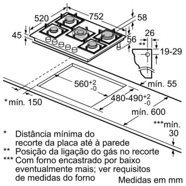 Placa Gás Siemens EP7A6QI40 75cm Gás Natural Placa Gás Siemens EP7A6QI40 75cm Gás Natural