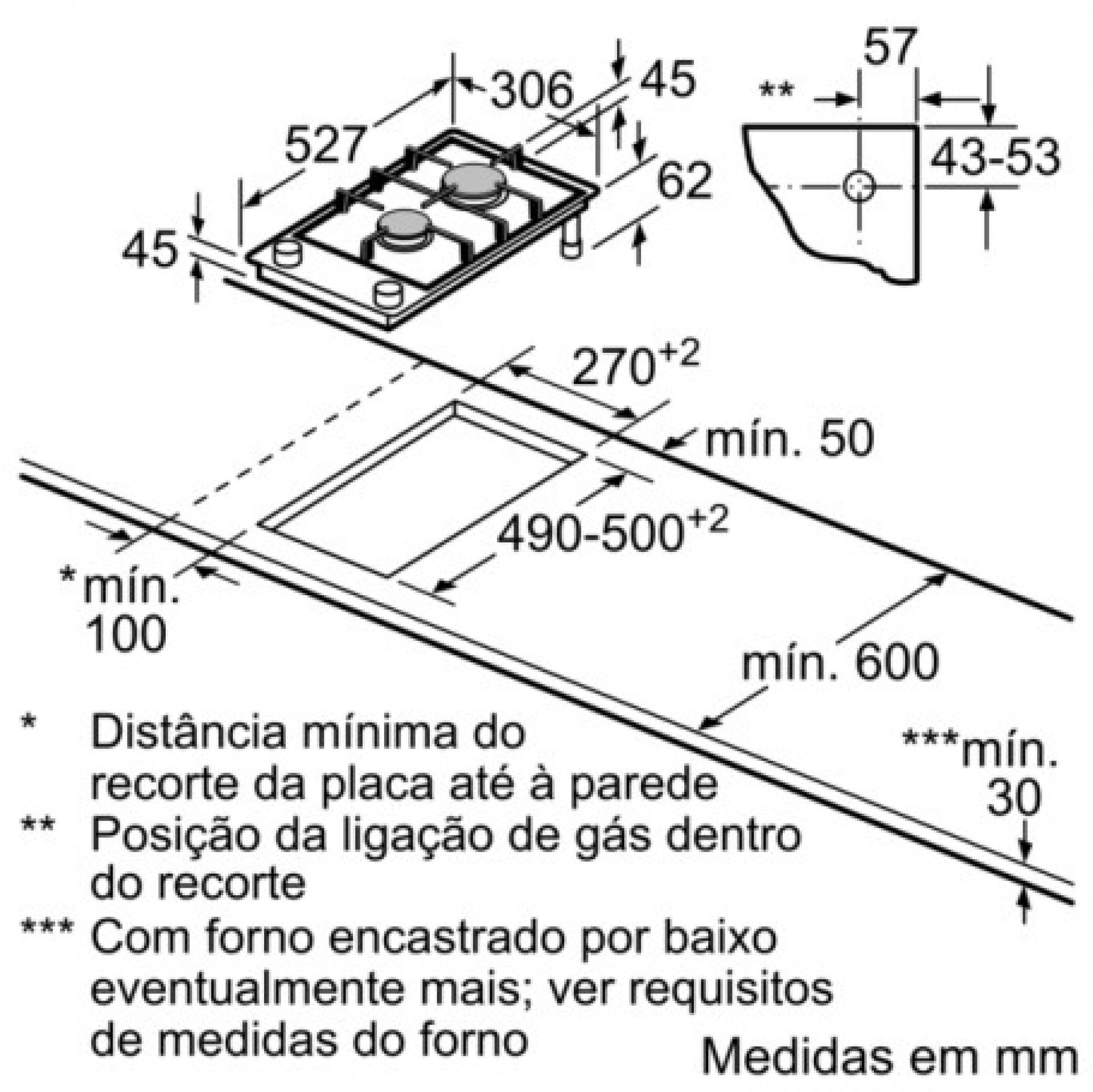 Placa Gás Bosch PRB3A6I40 30cm Gás Natural