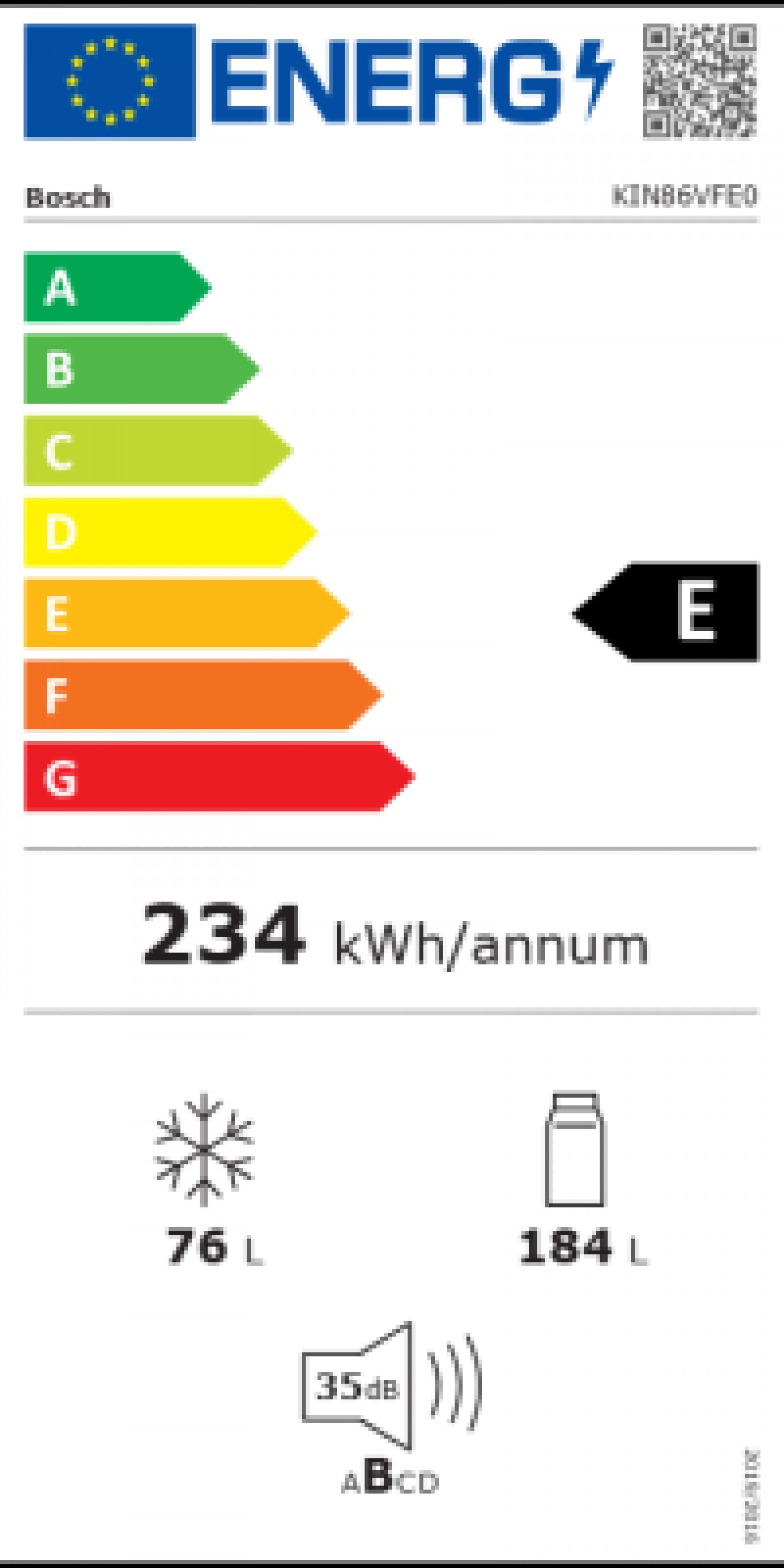 Frigorífico Combinado Bosch KIN86VFE0 260L Classe E