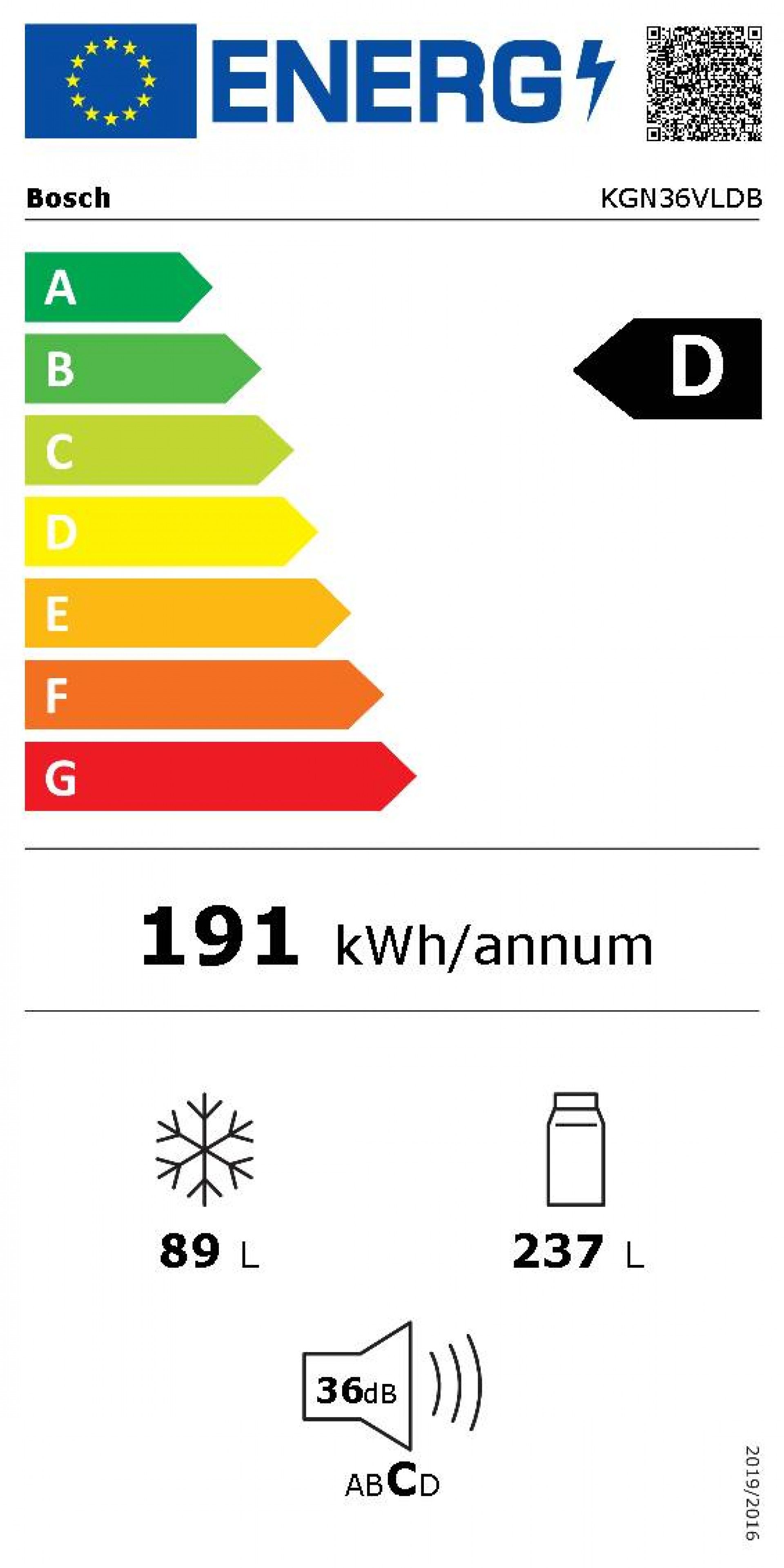 Frigorífico Combinado Bosch KGN36VLDB 326L