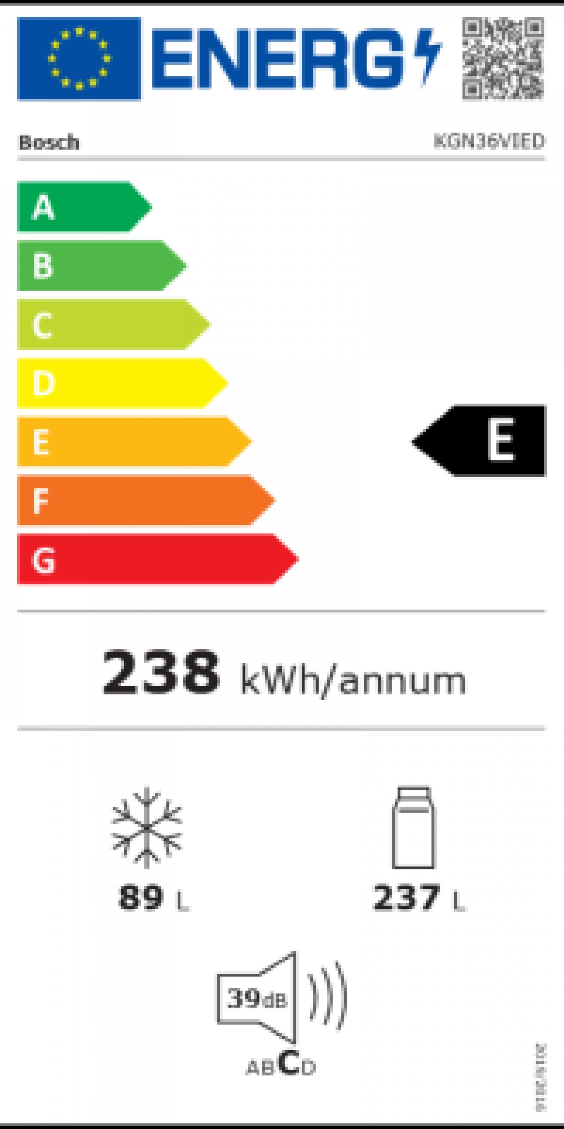 Frigorífico Combinado Bosch KGN36VIED 326L
