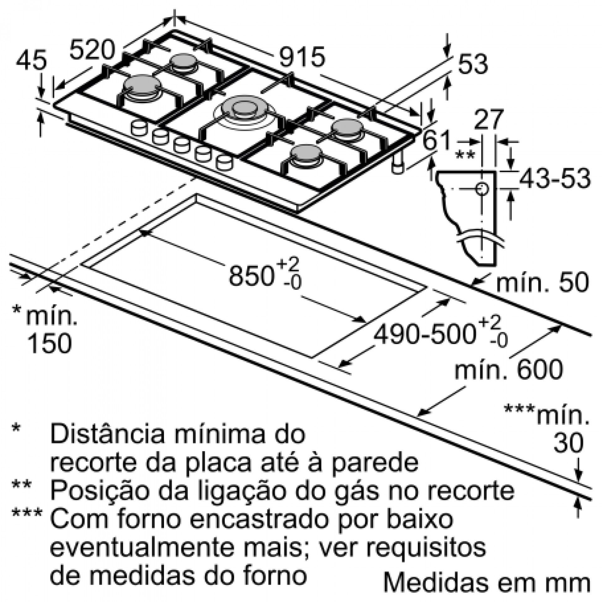 Placa Gás Bosch PCR9A5I90 90cm