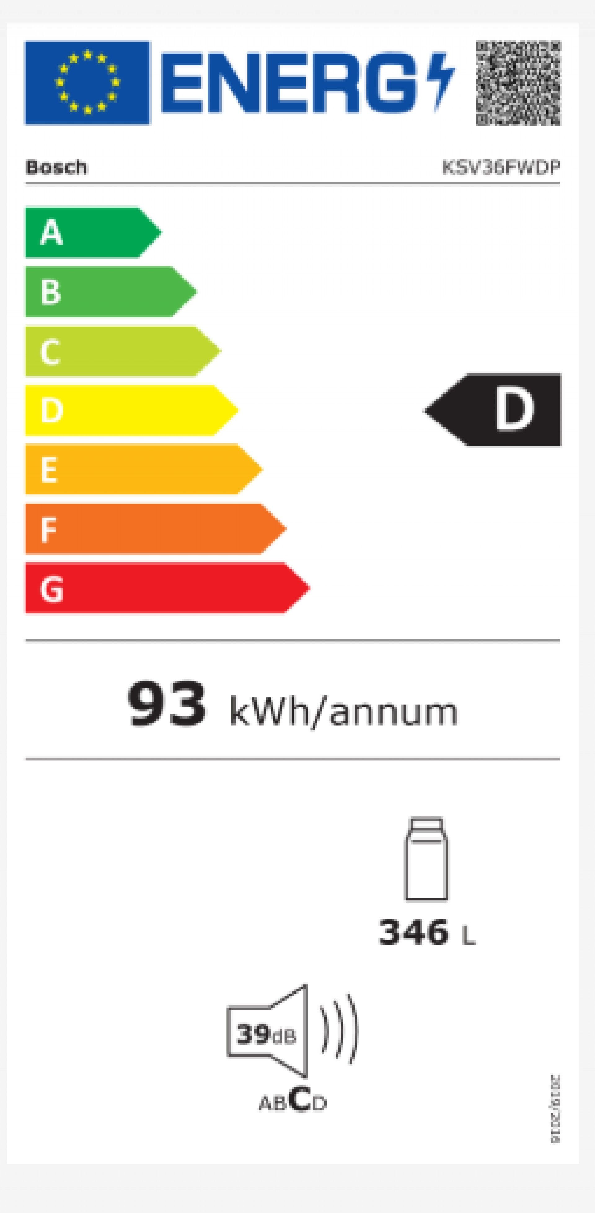 Frigorífico Sem Congelador Bosch KSV36FWDP 346L