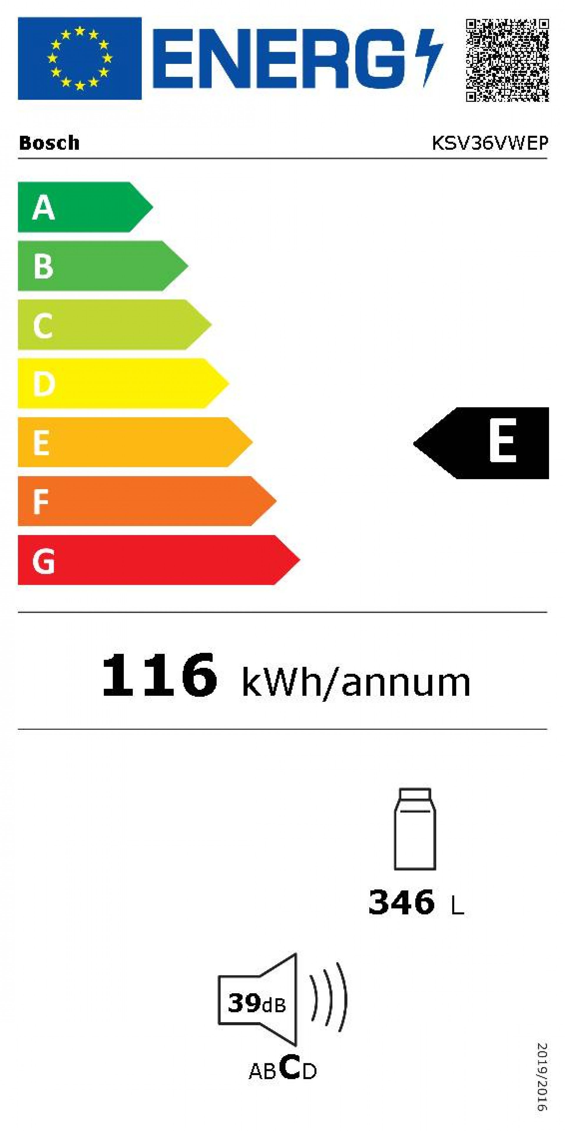 Frigorífico Sem Congelador Bosch KSV36VWEP 346L