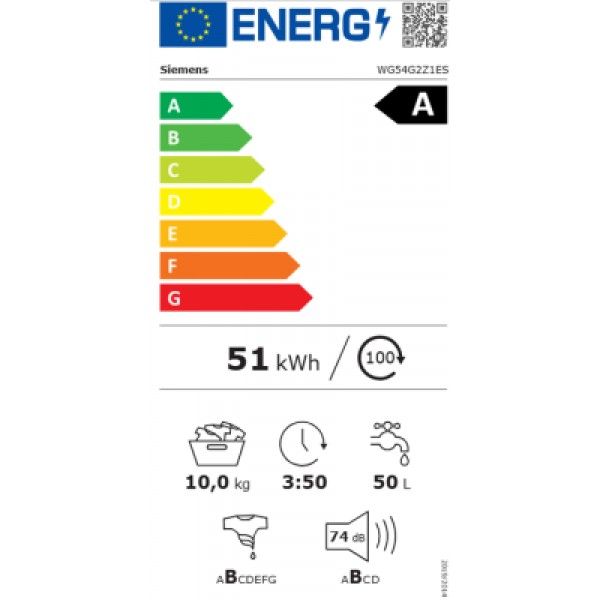 Siemens WG54G2Z1ES 10Kg 1400RPM Classe A Siemens WG54G2Z1ES 10Kg 1400RPM Classe A