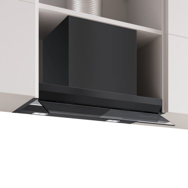 Serie 6 Chaminé com design integrado 60 cm Vidro preto, Preto mate Serie 6 Chaminé com design integrado 60 cm Vidro preto, Preto mate