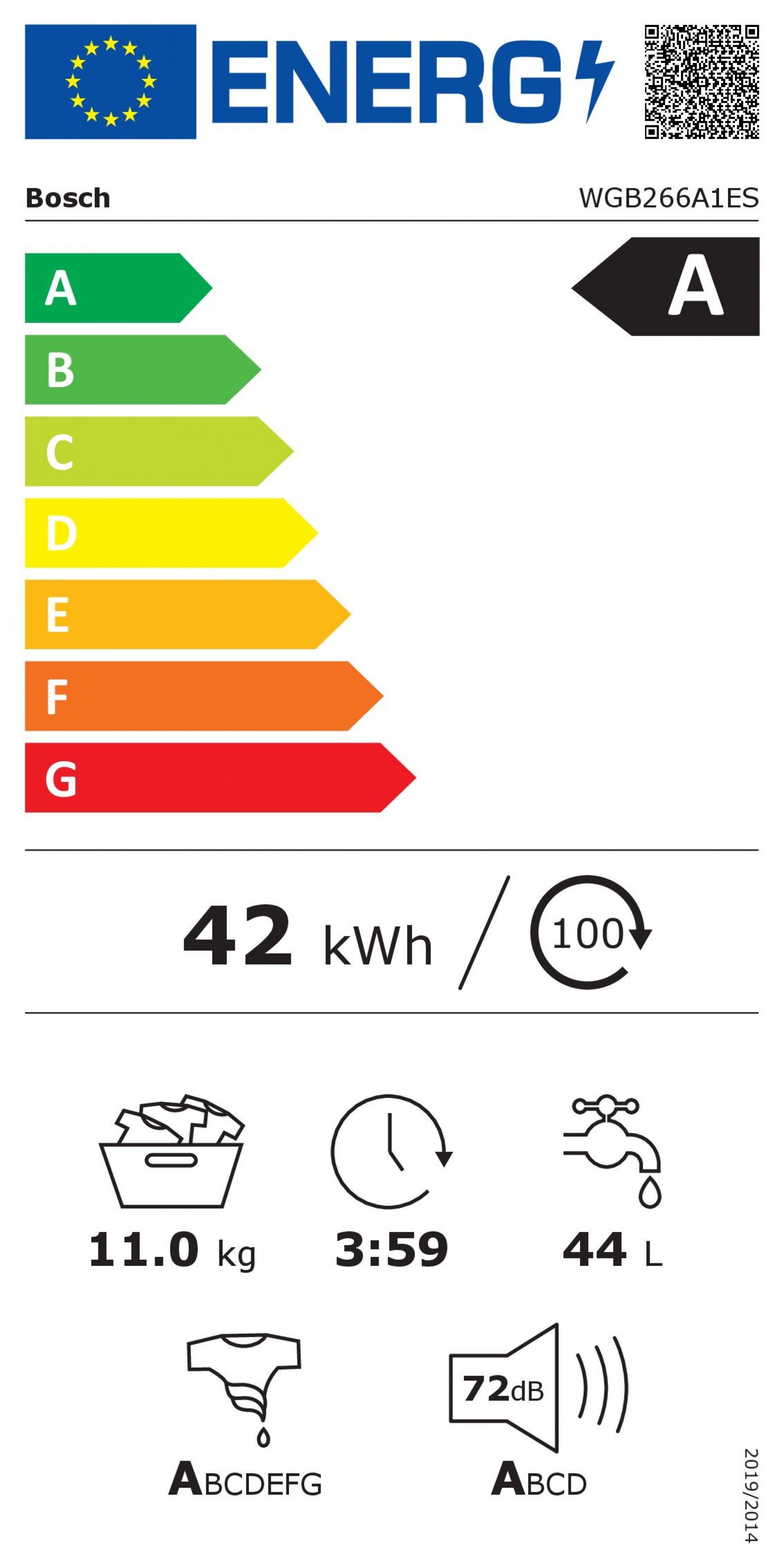 Bosch Serie 8 WGB266A1ES - Máquina de lavar de carga frontal 11 Kg i-DOS Vapor Classe A -20% Branca.