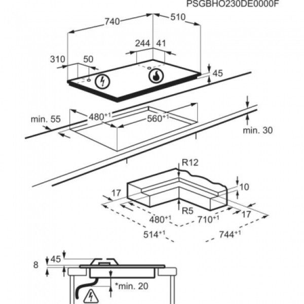 Placa G�s AEG HKB75453NB G�s 74cm Butano/Propano